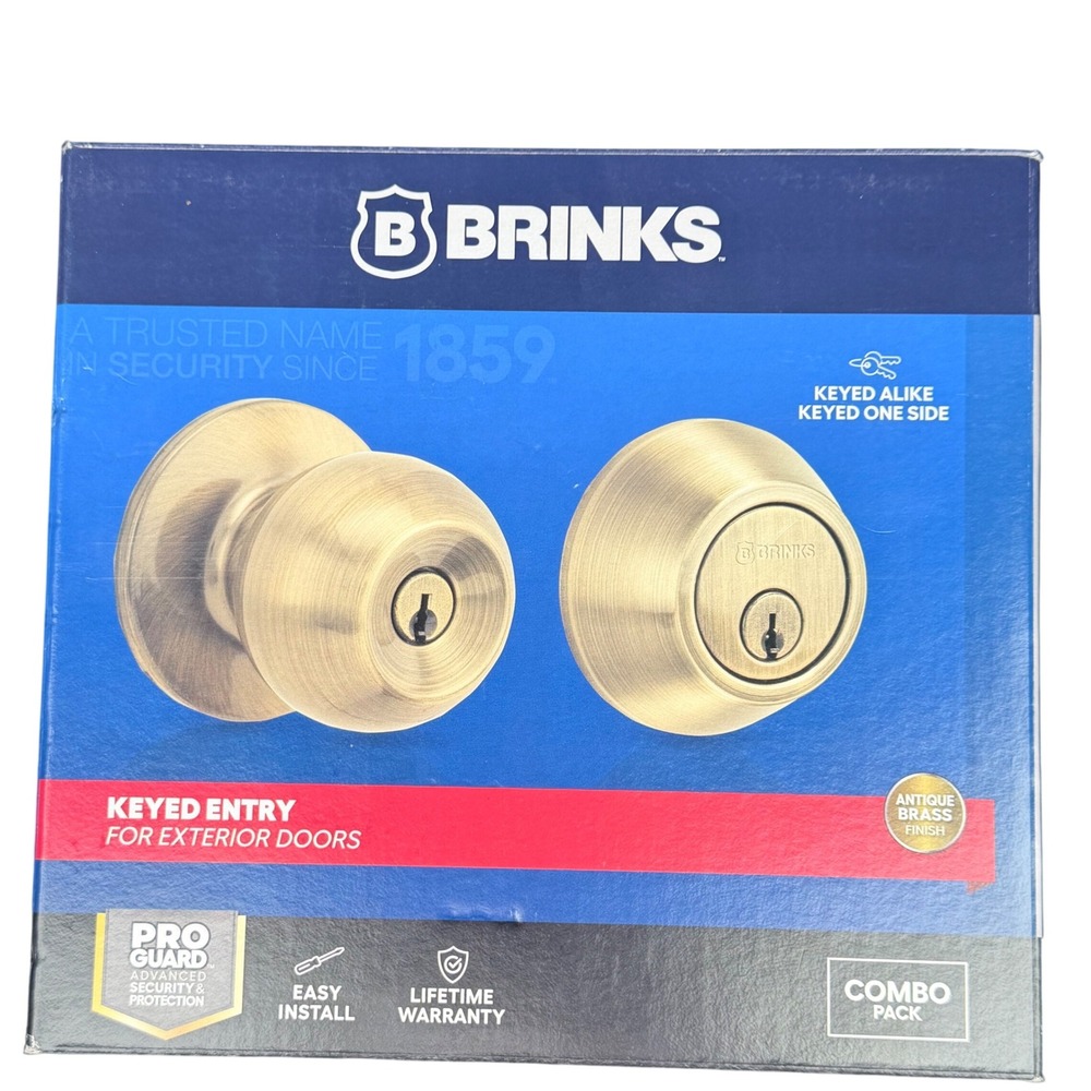 Brinks Pro Guard Keyed Entry‎ Door Knob and Deadbolt Set Antique Brass 2108-109